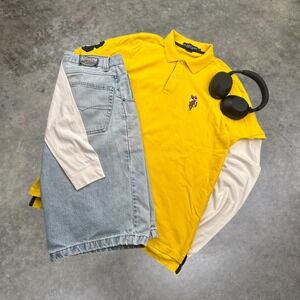 US Polo Assn Mens Large Yellow Short Sleeve Polo Shirt Big Logo Number 3 Y2K